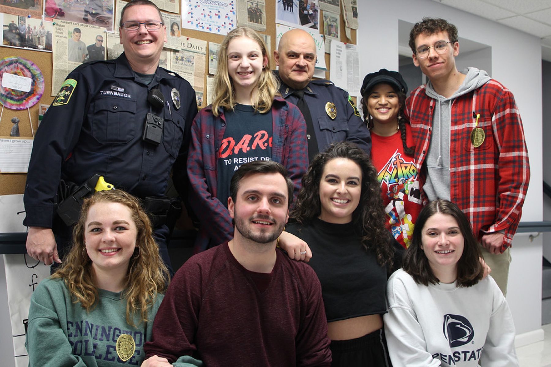 Student filmmakers, group photo, with members of Tyrone Police Department.