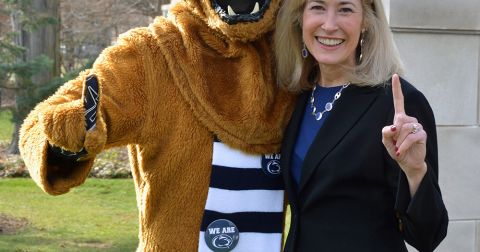 Dean Hardin with the Nittany Lion mascot