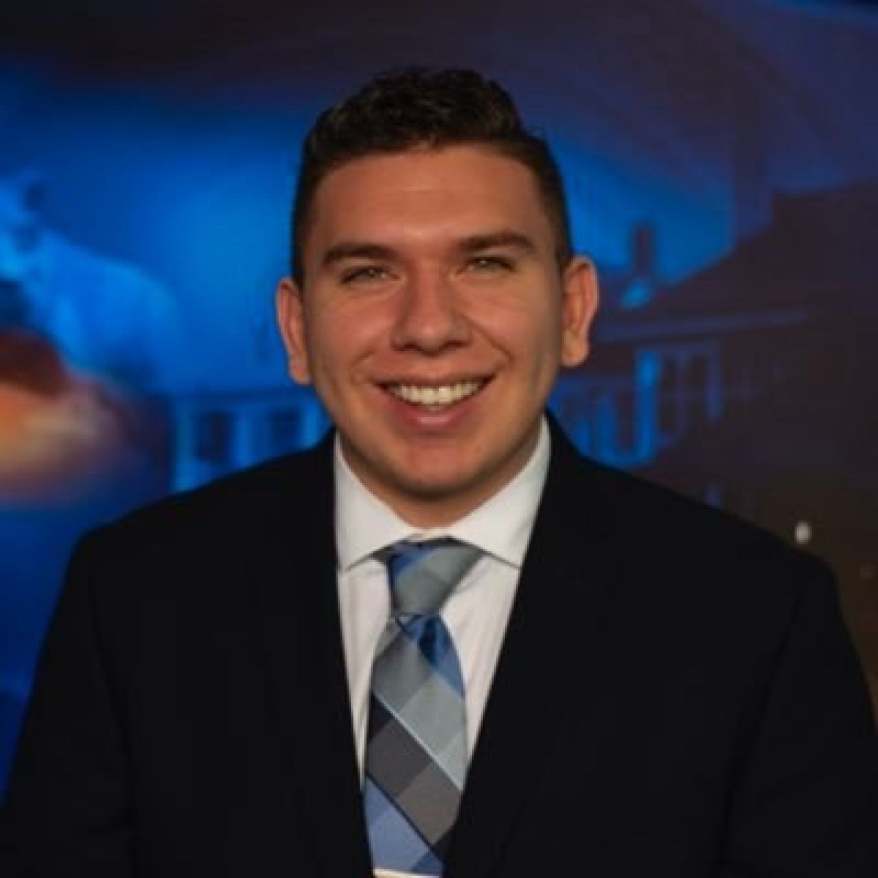 Carlos Flores portrait in TV studio