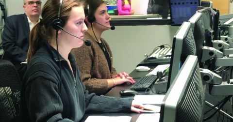 Two students in a production room