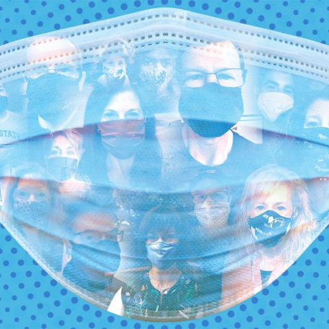 Photo illustration of mask and people