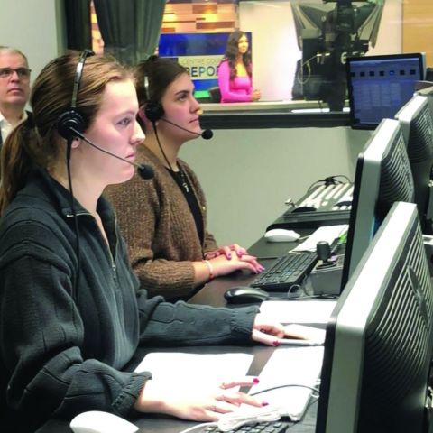 Two students in a production room